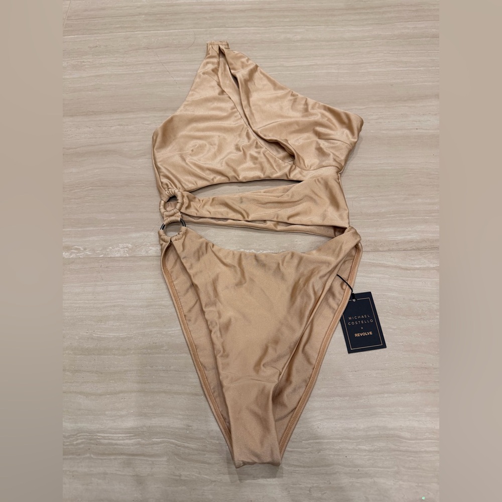 Michael Costello Champagne Asymmetrical Swimsuit